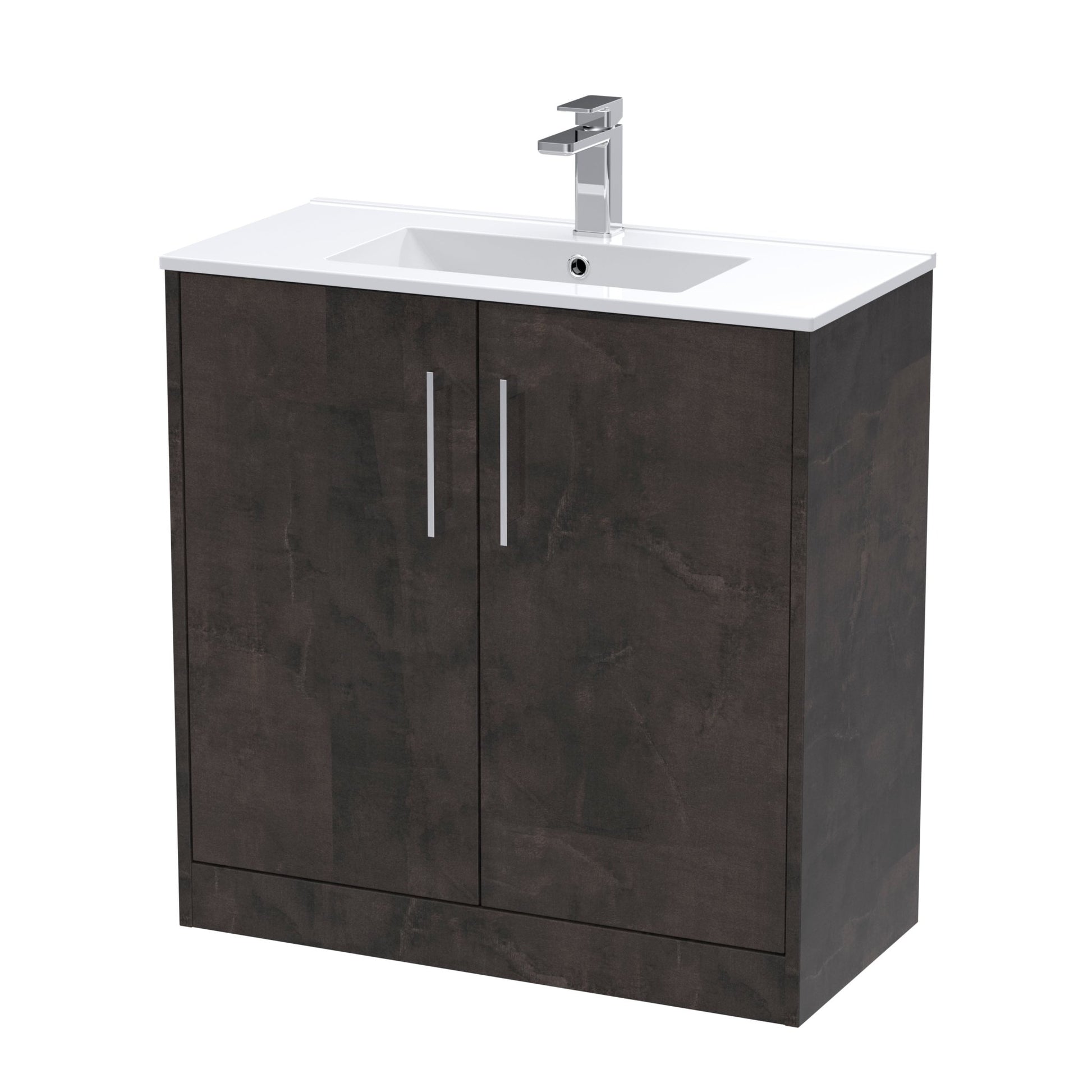 Hudson Reed Juno 800mm Floor Standing 2 Door Vanity & Basin 2 Contemp Metallic Slate MFC Textured Matt 818x800x390mm - JJ Building Materials