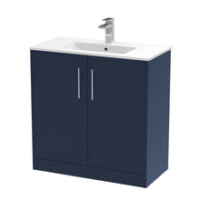 Hudson Reed Juno 800mm Floor Standing 2-door Vanity & Basin 2 Contemp Midnight Blue MFC Painted Matt 821x800x390mm - JJ Building Materials