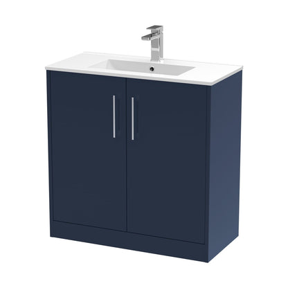 Hudson Reed Juno 800mm Floor Standing 2-door Vanity & Basin 2 Contemp Midnight Blue MFC Painted Matt 821x800x390mm - JJ Building Materials