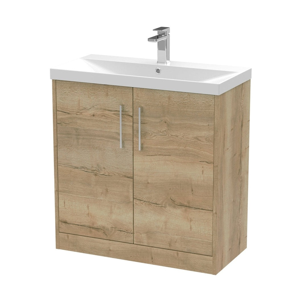 Hudson Reed Juno 800mm Floor Standing 2 Door Vanity & Basin 3 Contemp Autumn Oak MFC Textured Woodgrain 853x800x395mm - JJ Building Materials