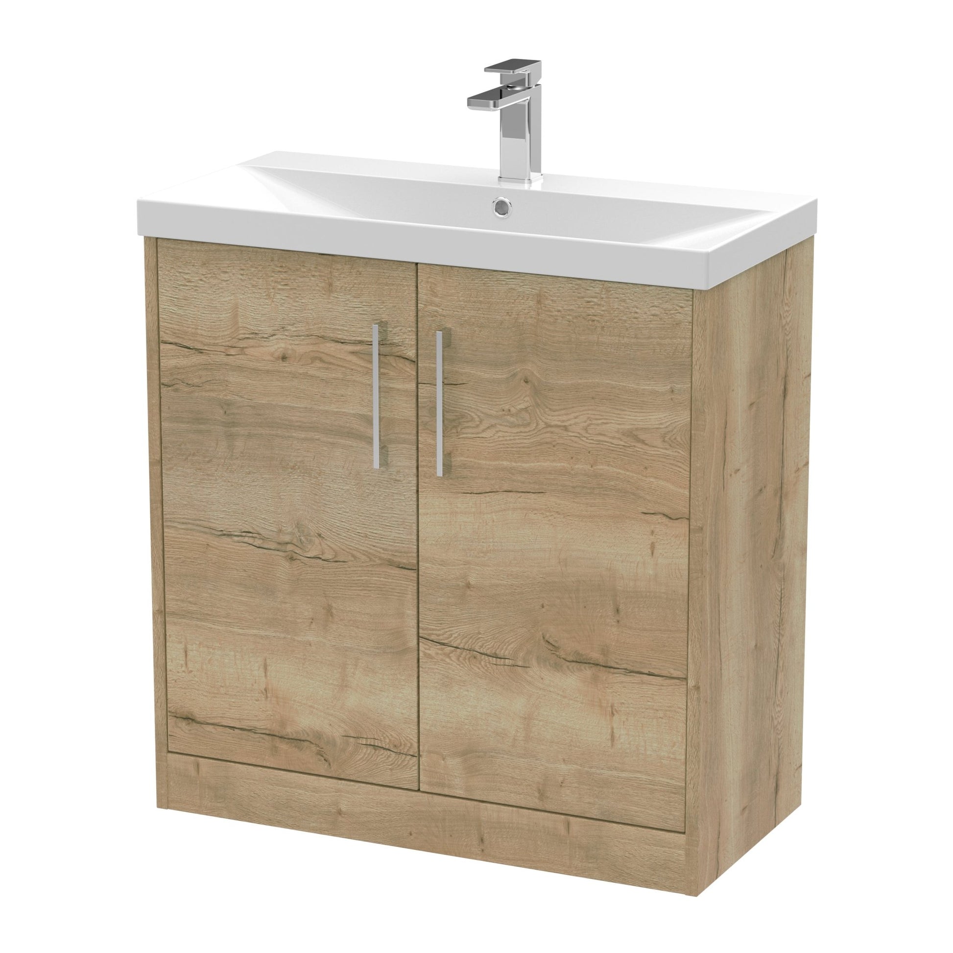 Hudson Reed Juno 800mm Floor Standing 2 Door Vanity & Basin 3 Contemp Autumn Oak MFC Textured Woodgrain 853x800x395mm - JJ Building Materials