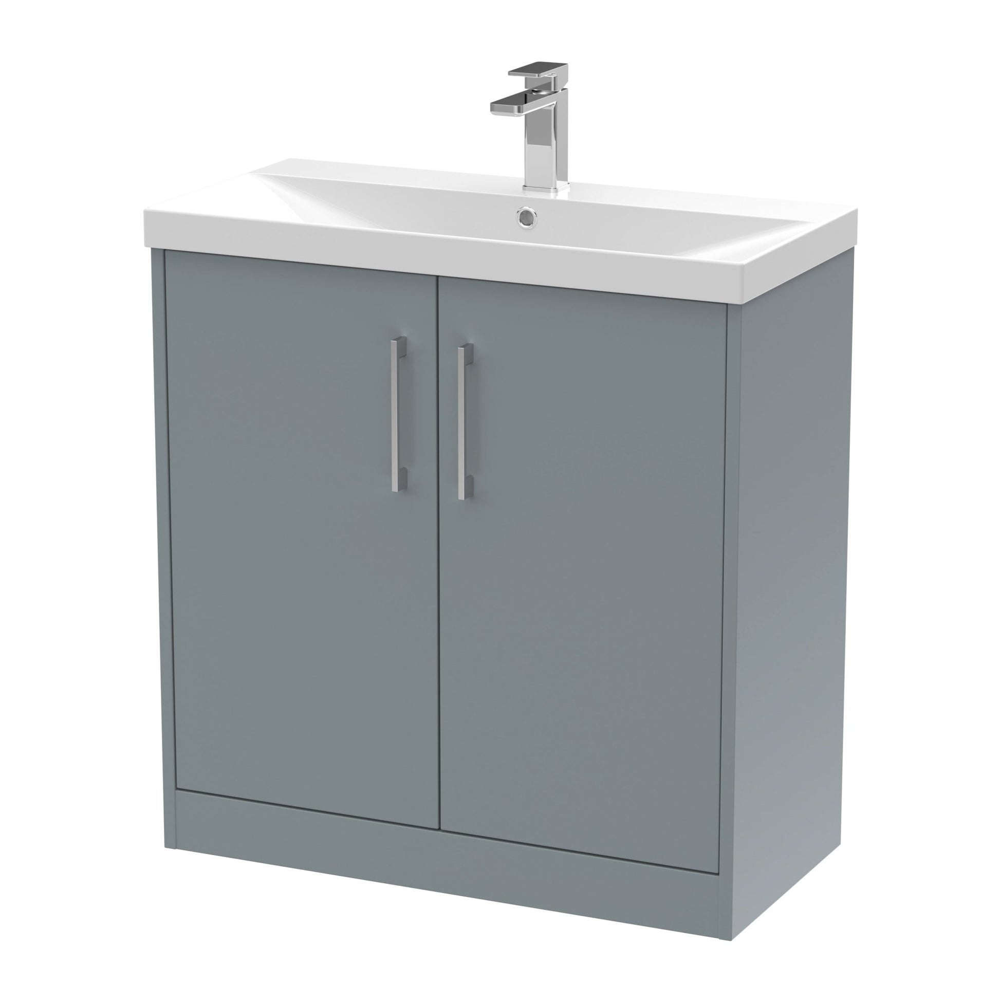 Hudson Reed Juno 800mm Floor Standing 2 Door Vanity & Basin 3 Contemp Coastal Grey MFC Smooth Matt 853x800x395mm - JJ Building Materials