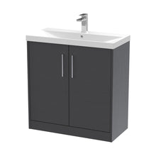 Hudson Reed Juno 800mm Floor Standing 2 Door Vanity & Basin 3 Contemp Graphite Grey Woodgrain MFC Textured Woodgrain 853x800x395mm - JJ Building Materials