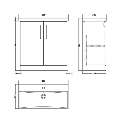 Hudson Reed Juno 800mm Floor Standing 2 Door Vanity & Basin 3 Contemp Graphite Grey Woodgrain MFC Textured Woodgrain 853x800x395mm - JJ Building Materials