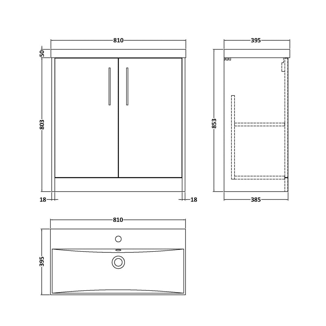 Hudson Reed Juno 800mm Floor Standing 2 Door Vanity & Basin 3 Contemp Metallic Slate MFC Textured Matt 853x810x395mm - JJ Building Materials