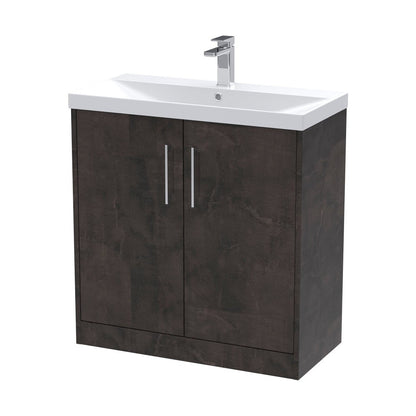 Hudson Reed Juno 800mm Floor Standing 2 Door Vanity & Basin 3 Contemp Metallic Slate MFC Textured Matt 853x810x395mm - JJ Building Materials