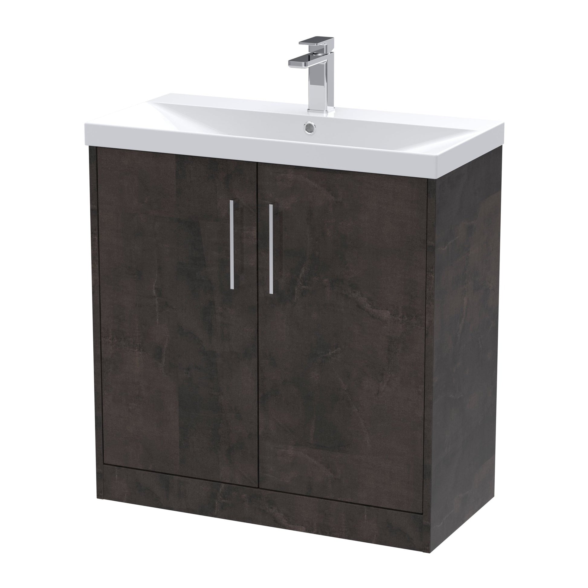 Hudson Reed Juno 800mm Floor Standing 2 Door Vanity & Basin 3 Contemp Metallic Slate MFC Textured Matt 853x810x395mm - JJ Building Materials