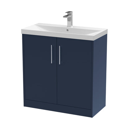 Hudson Reed Juno 800mm Floor Standing 2-door Vanity & Basin 3 Contemp Midnight Blue MFC Painted Matt 853x810x395mm - JJ Building Materials