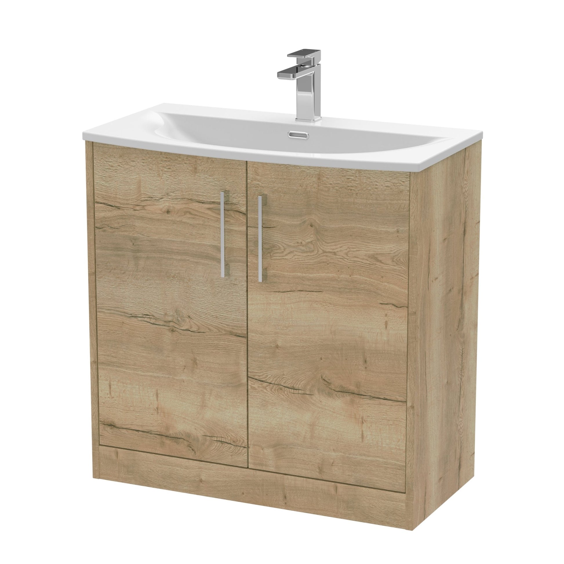 Hudson Reed Juno 800mm Floor Standing 2 Door Vanity & Basin 4 Contemp Autumn Oak MFC Textured Woodgrain 833x810x440mm - JJ Building Materials