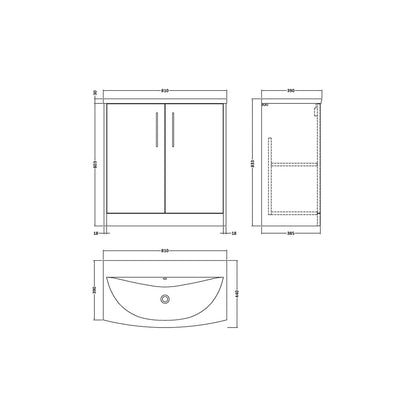 Hudson Reed Juno 800mm Floor Standing 2 Door Vanity & Basin 4 Contemp Graphite Grey Woodgrain MFC Textured Woodgrain 833x810x440mm - JJ Building Materials