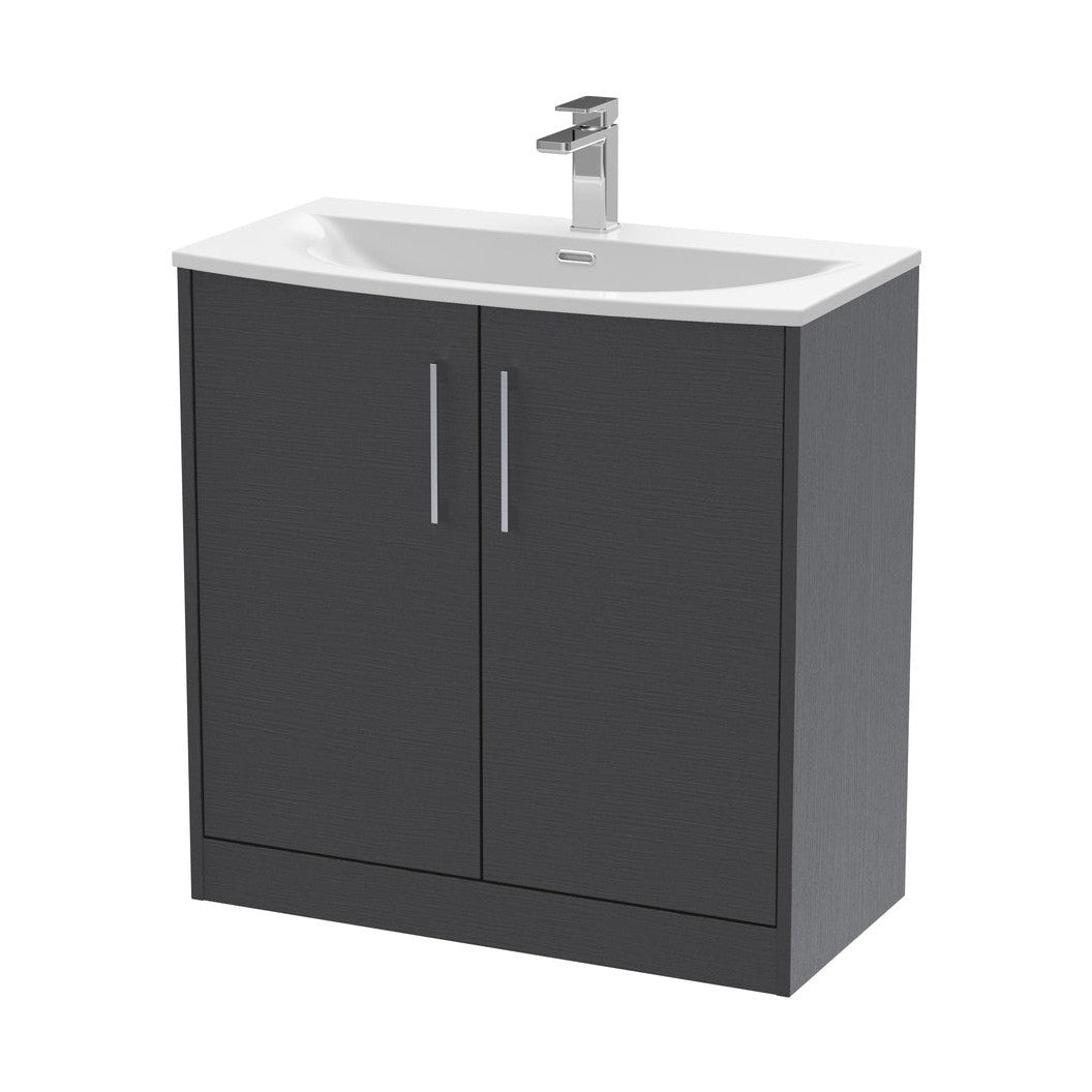 Hudson Reed Juno 800mm Floor Standing 2 Door Vanity & Basin 4 Contemp Graphite Grey Woodgrain MFC Textured Woodgrain 833x810x440mm - JJ Building Materials