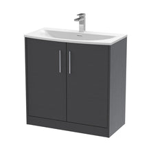 Hudson Reed Juno 800mm Floor Standing 2 Door Vanity & Basin 4 Contemp Graphite Grey Woodgrain MFC Textured Woodgrain 833x810x440mm - JJ Building Materials