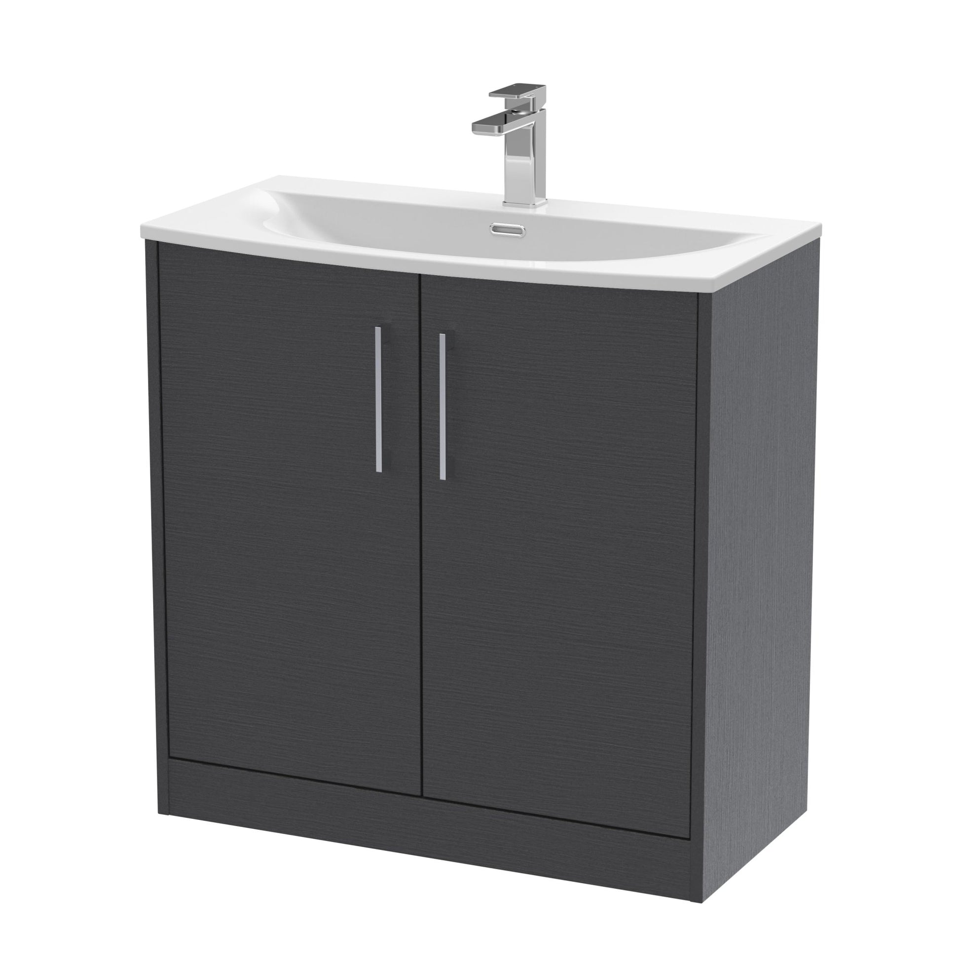 Hudson Reed Juno 800mm Floor Standing 2 Door Vanity & Basin 4 Contemp Graphite Grey Woodgrain MFC Textured Woodgrain 833x810x440mm - JJ Building Materials