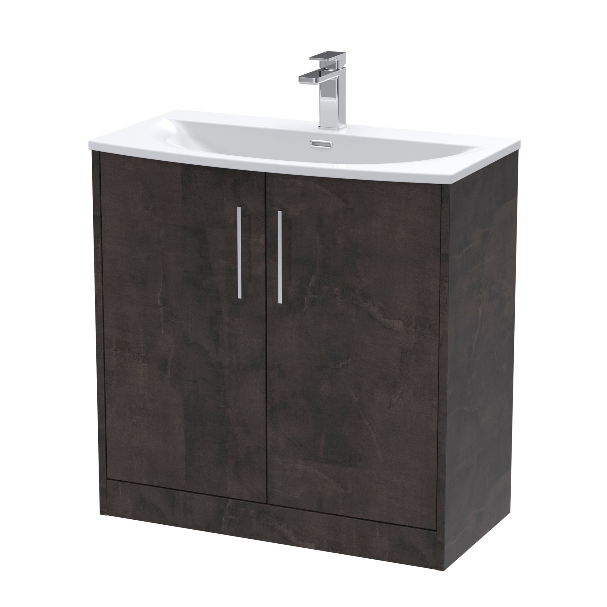 Hudson Reed Juno 800mm Floor Standing 2 Door Vanity & Basin 4 Contemp Metallic Slate MFC Textured Matt 833x810x440mm - JJ Building Materials