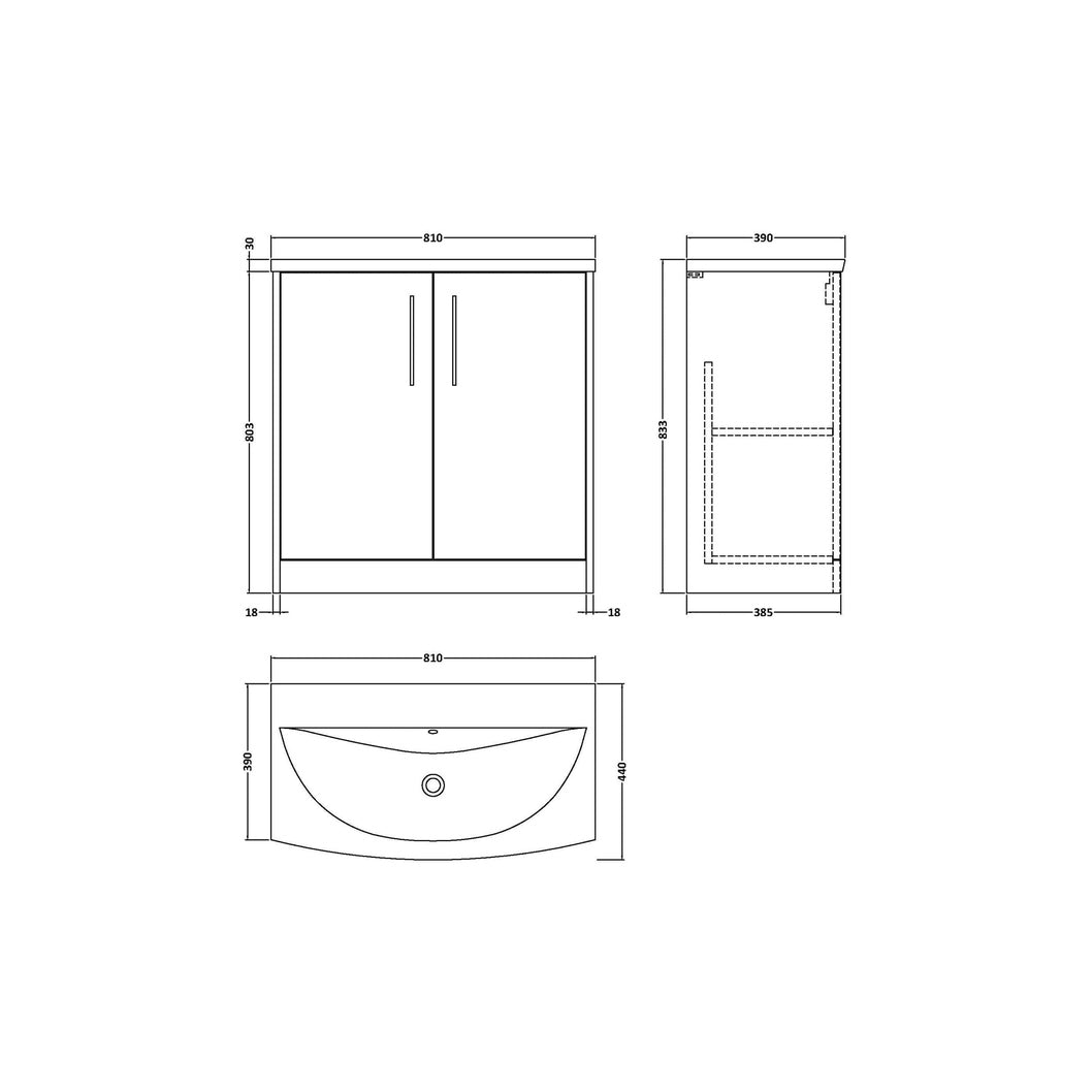 Hudson Reed Juno 800mm Floor Standing 2 Door Vanity & Basin 4 Contemp Metallic Slate MFC Textured Matt 833x810x440mm - JJ Building Materials