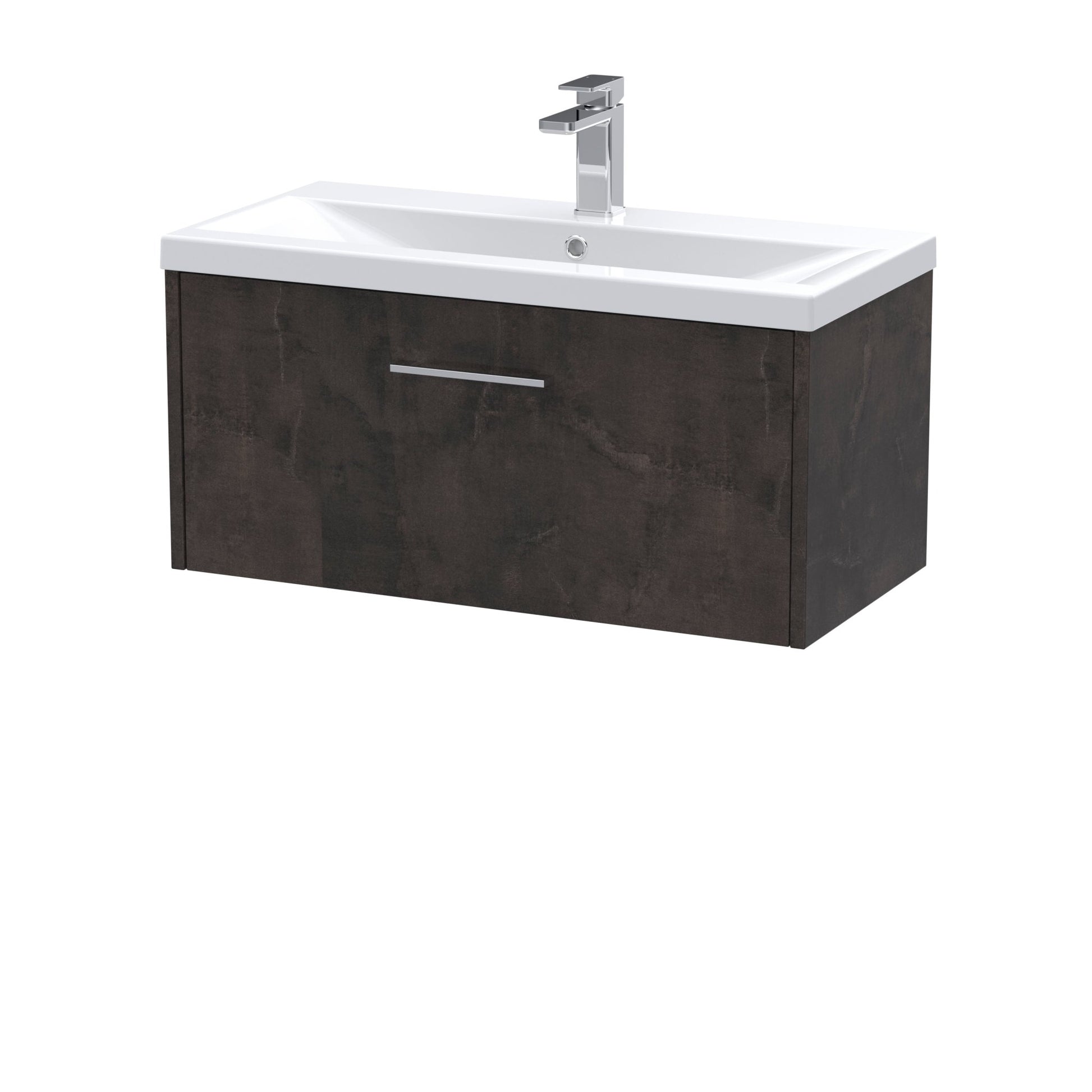 Hudson Reed Juno 800mm Wall Hung 1 Drawer Vanity & Basin 1 Contemp Metallic Slate MFC Textured Matt 399x810x390mm - JJ Building Materials