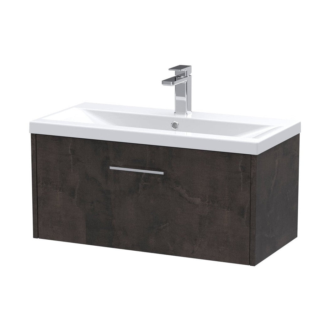 Hudson Reed Juno 800mm Wall Hung 1 Drawer Vanity & Basin 1 Contemp Metallic Slate MFC Textured Matt 399x810x390mm - JJ Building Materials