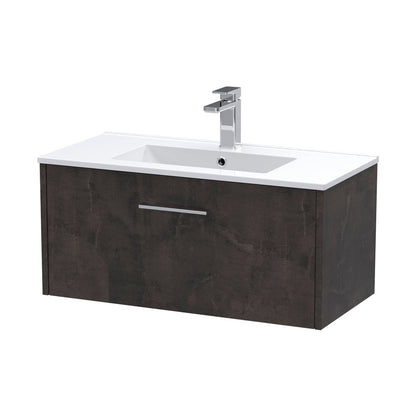 Hudson Reed Juno 800mm Wall Hung 1 Drawer Vanity & Basin 2 Contemp Metallic Slate MFC Textured Matt 374x800x390mm - JJ Building Materials