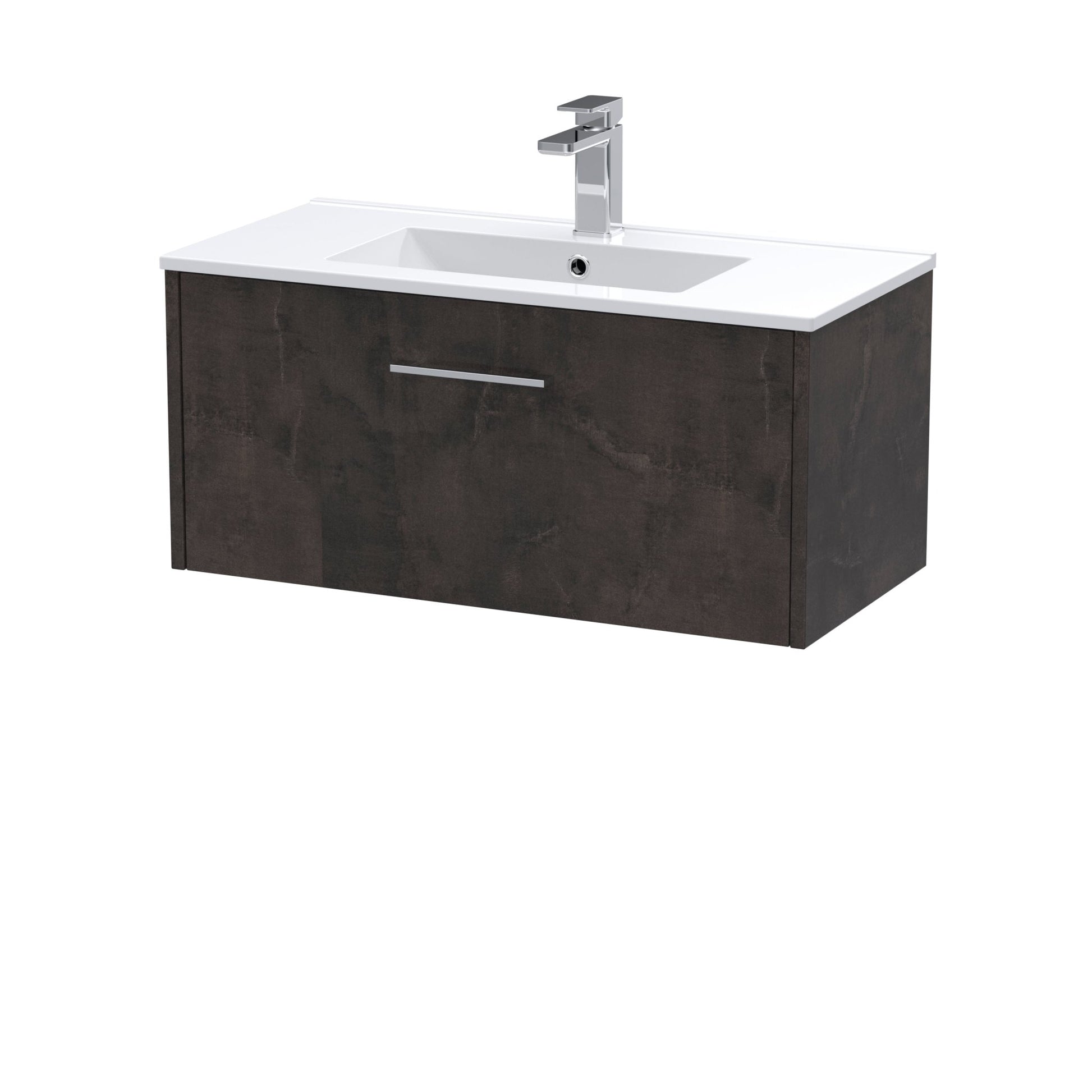 Hudson Reed Juno 800mm Wall Hung 1 Drawer Vanity & Basin 2 Contemp Metallic Slate MFC Textured Matt 374x800x390mm - JJ Building Materials