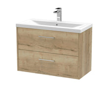 Hudson Reed Juno 800mm Wall Hung 2 Drawer Vanity & Basin 1 Contemp Autumn Oak MFC Textured Woodgrain 579x800x390mm - JJ Building Materials
