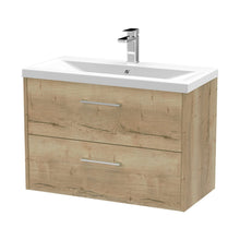 Hudson Reed Juno 800mm Wall Hung 2 Drawer Vanity & Basin 1 Contemp Autumn Oak MFC Textured Woodgrain 579x800x390mm - JJ Building Materials