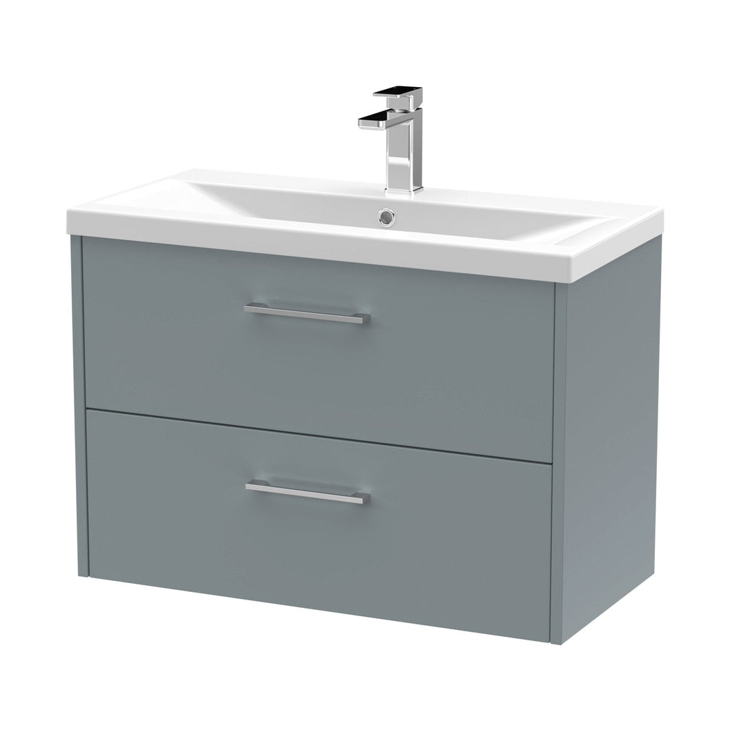 Hudson Reed Juno 800mm Wall Hung 2 Drawer Vanity & Basin 1 Contemp Coastal Grey MFC Smooth Matt 579x800x390mm - JJ Building Materials