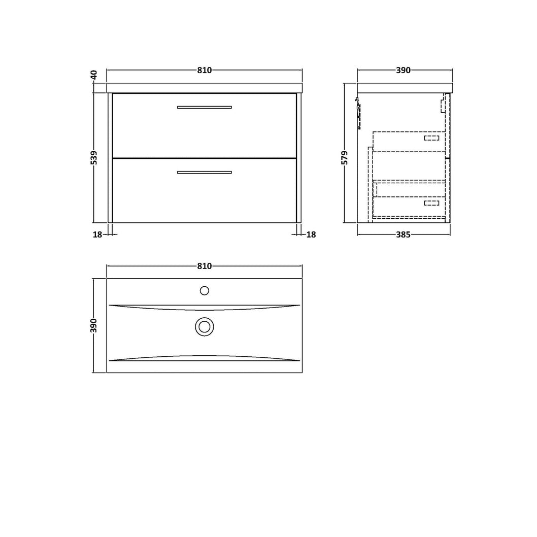 Hudson Reed Juno 800mm Wall Hung 2 Drawer Vanity & Basin 1 Contemp Coastal Grey MFC Smooth Matt 579x800x390mm - JJ Building Materials