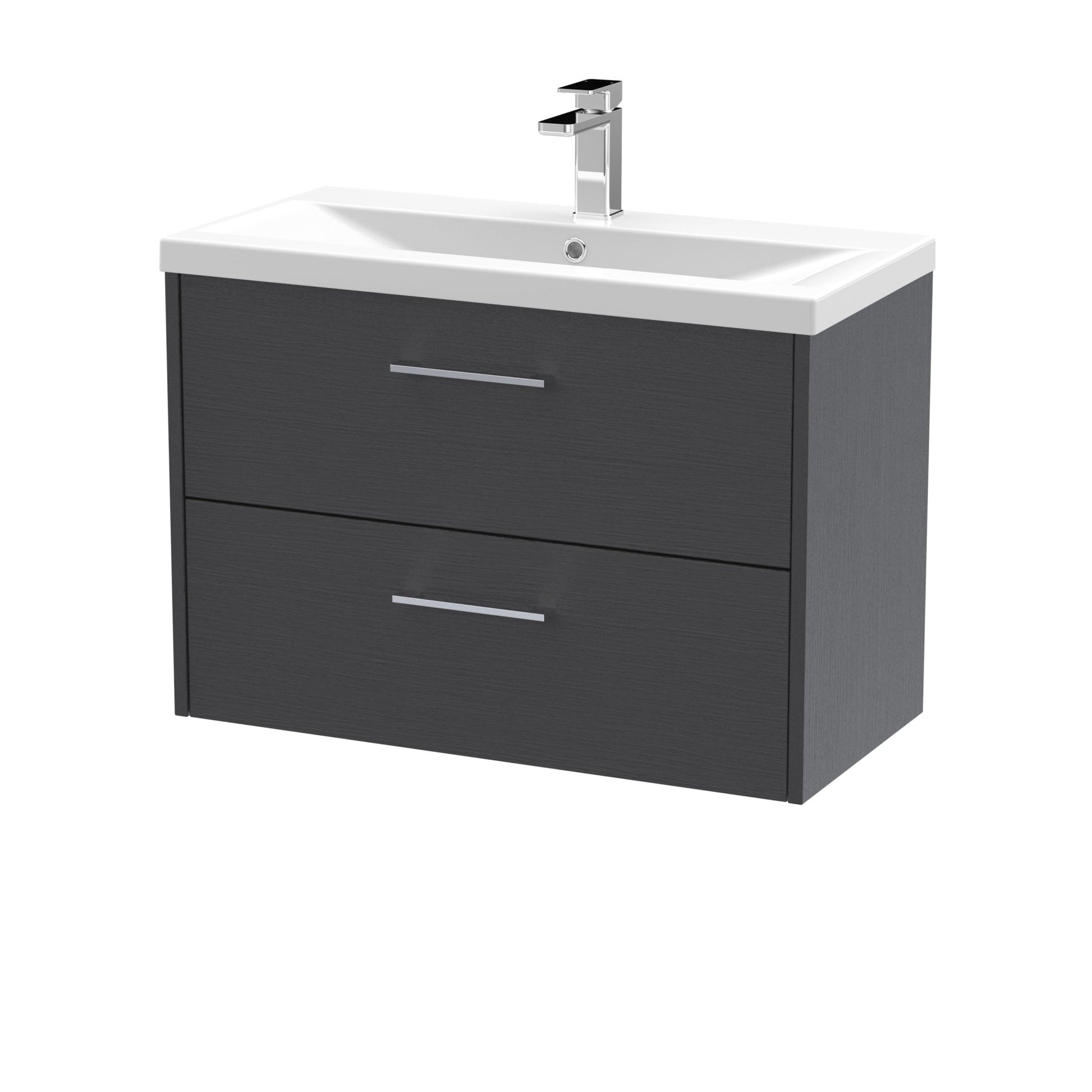 Hudson Reed Juno 800mm Wall Hung 2 Drawer Vanity & Basin 1 Contemp Graphite Grey Woodgrain MFC Textured Woodgrain 579x800x390mm - JJ Building Materials