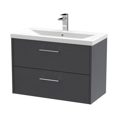 Hudson Reed Juno 800mm Wall Hung 2 Drawer Vanity & Basin 1 Contemp Graphite Grey Woodgrain MFC Textured Woodgrain 579x800x390mm - JJ Building Materials
