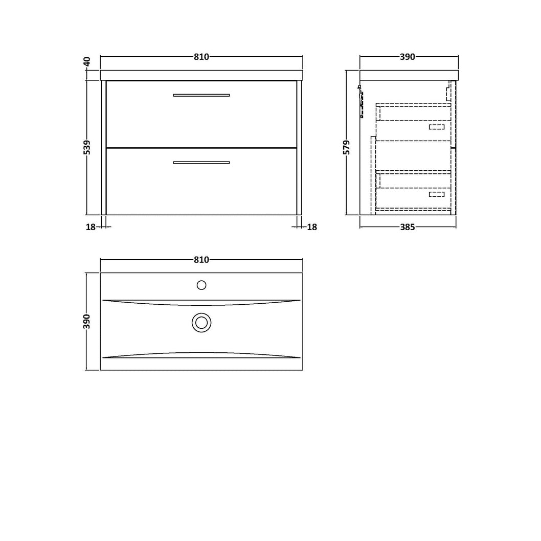 Hudson Reed Juno 800mm Wall Hung 2 Drawer Vanity & Basin 1 Contemp Metallic Slate MFC Textured Matt 579x810x390mm - JJ Building Materials
