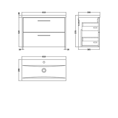Hudson Reed Juno 800mm Wall Hung 2 Drawer Vanity & Basin 1 Contemp Metallic Slate MFC Textured Matt 579x810x390mm - JJ Building Materials