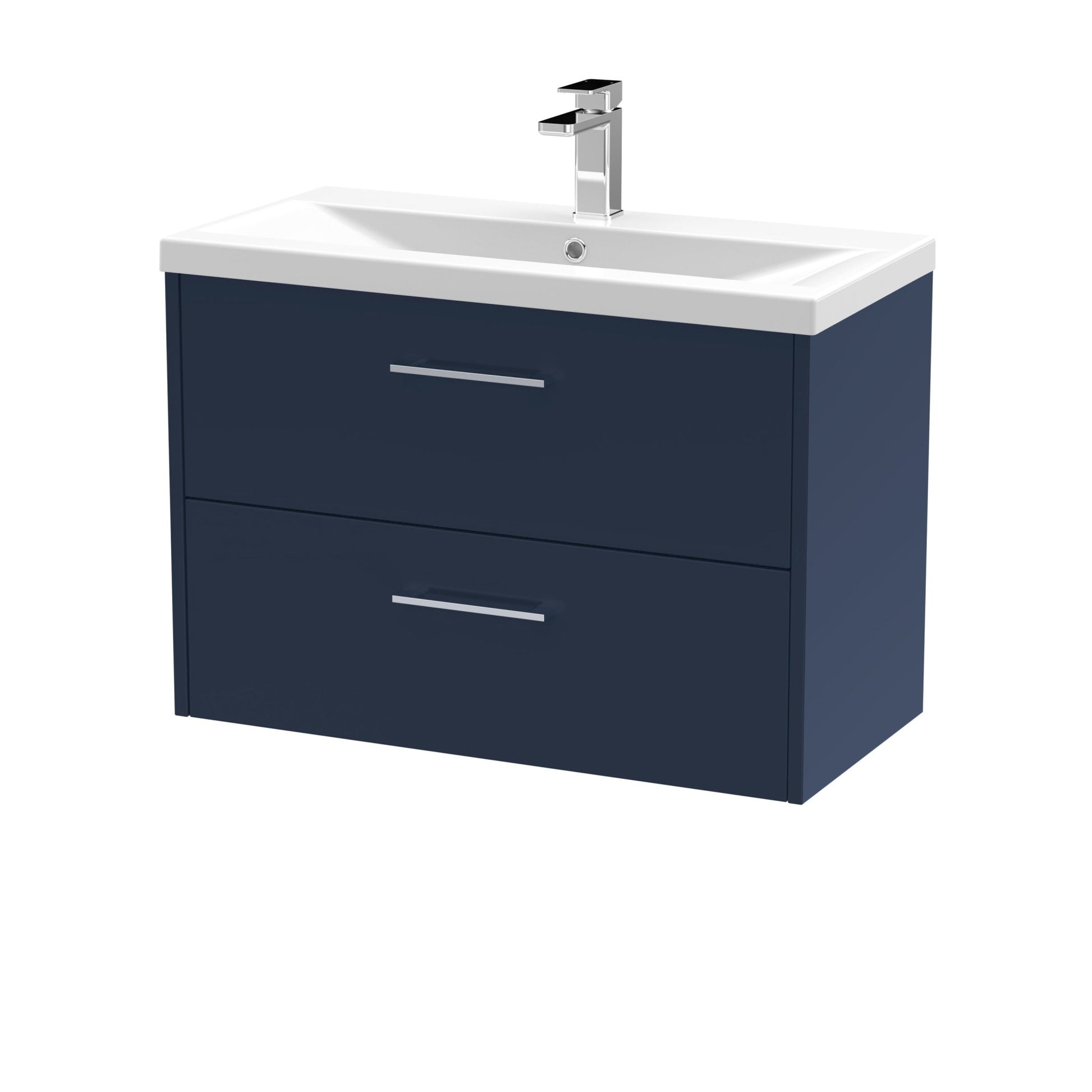 Hudson Reed Juno 800mm Wall Hung 2 - drawer Vanity & Basin 1 Contemp Midnight Blue MFC Painted Matt 579x810x390mm - JJ Building Materials