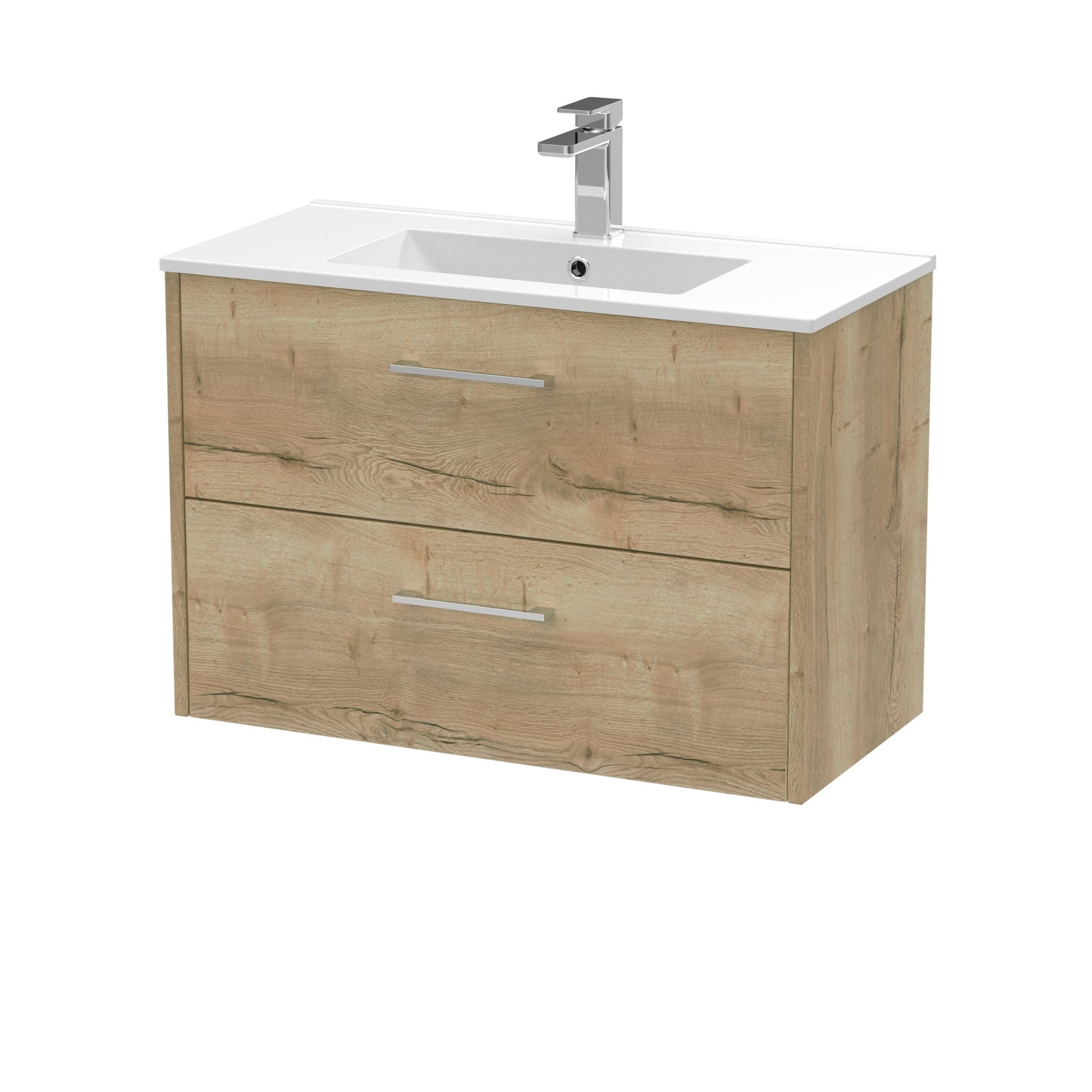 Hudson Reed Juno 800mm Wall Hung 2 Drawer Vanity & Basin 2 Contemp Autumn Oak MFC Textured Woodgrain 554x800x390mm - JJ Building Materials