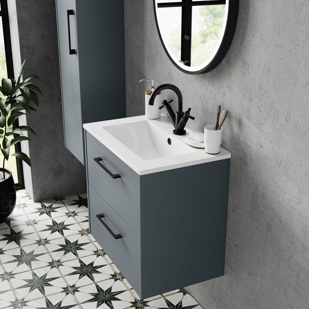 Hudson Reed Juno 800mm Wall Hung 2 Drawer Vanity & Basin 2 Contemp Coastal Grey MFC Smooth Matt 554x800x390mm - JJ Building Materials