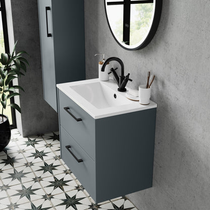 Hudson Reed Juno 800mm Wall Hung 2 Drawer Vanity & Basin 2 Contemp Coastal Grey MFC Smooth Matt 554x800x390mm - JJ Building Materials