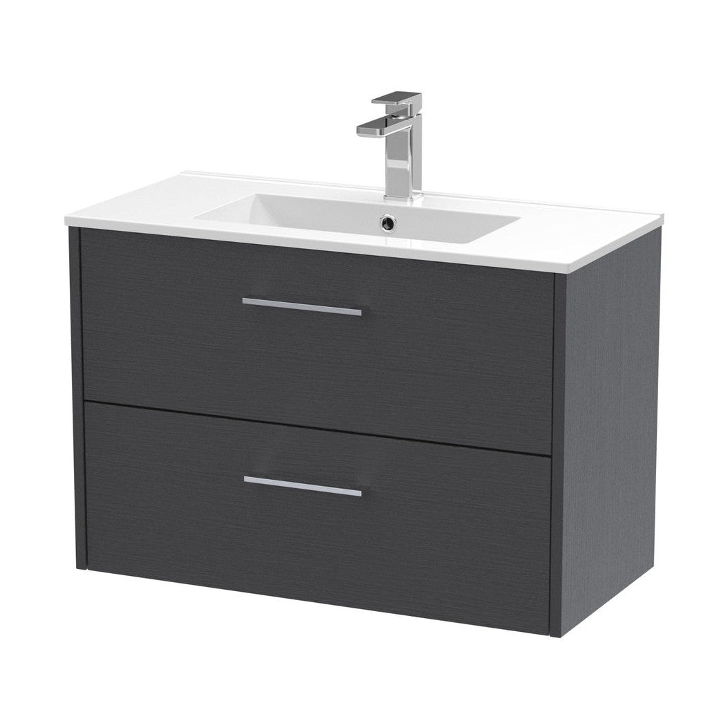 Hudson Reed Juno 800mm Wall Hung 2 Drawer Vanity & Basin 2 Contemp Graphite Grey Woodgrain MFC Textured Woodgrain 554x800x390mm - JJ Building Materials