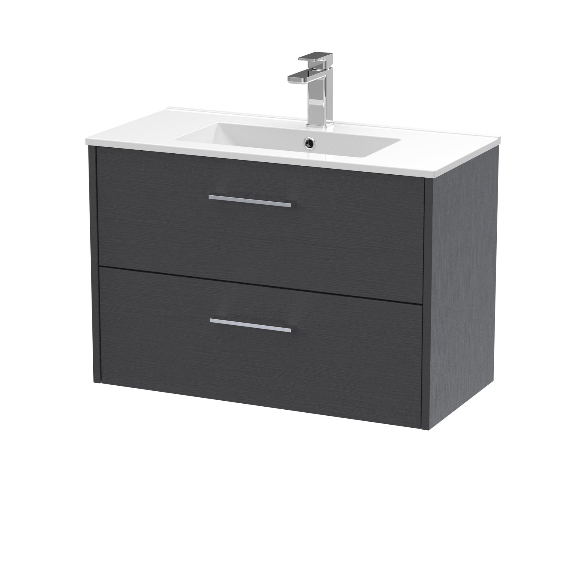 Hudson Reed Juno 800mm Wall Hung 2 Drawer Vanity & Basin 2 Contemp Graphite Grey Woodgrain MFC Textured Woodgrain 554x800x390mm - JJ Building Materials