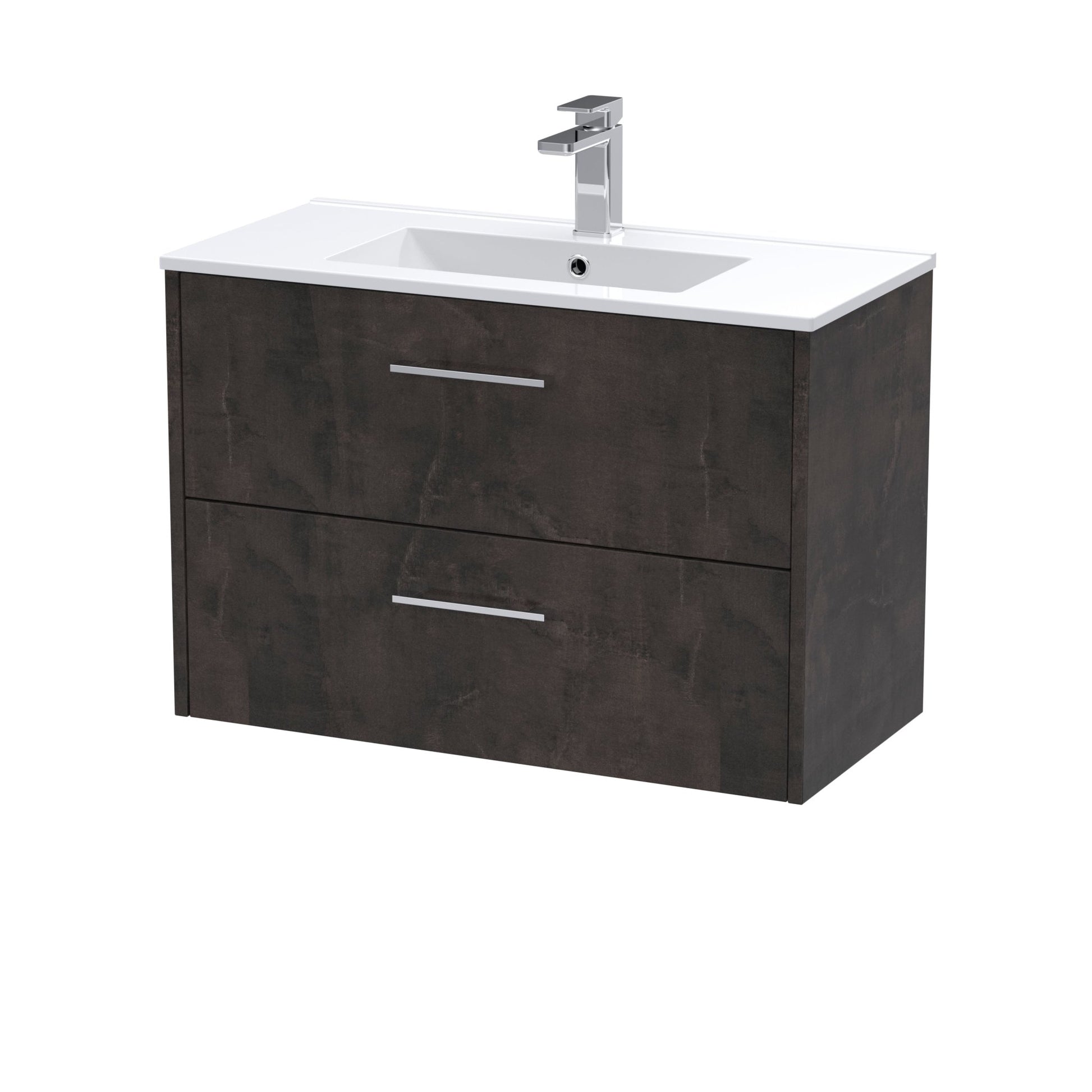Hudson Reed Juno 800mm Wall Hung 2 Drawer Vanity & Basin 2 Contemp Metallic Slate MFC Textured Matt 554x800x390mm - JJ Building Materials