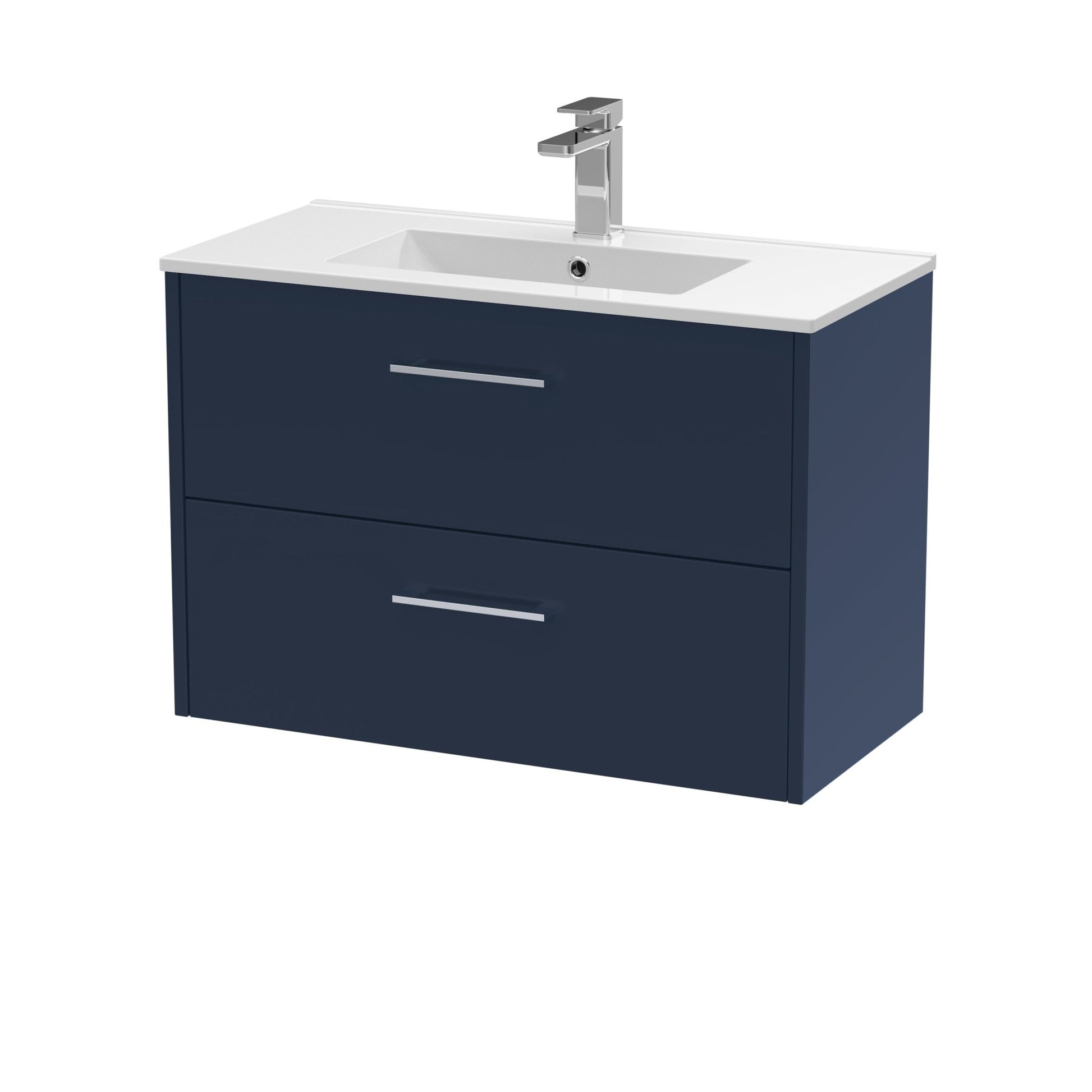 Hudson Reed Juno 800mm Wall Hung 2 - drawer Vanity & Basin 2 Contemp Midnight Blue MFC Painted Matt 557x800x390mm - JJ Building Materials
