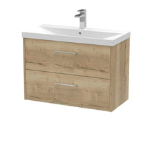 Hudson Reed Juno 800mm Wall Hung 2 Drawer Vanity & Basin 3 Contemp Autumn Oak MFC Textured Woodgrain 589x800x395mm - JJ Building Materials