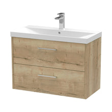 Hudson Reed Juno 800mm Wall Hung 2 Drawer Vanity & Basin 3 Contemp Autumn Oak MFC Textured Woodgrain 589x800x395mm - JJ Building Materials