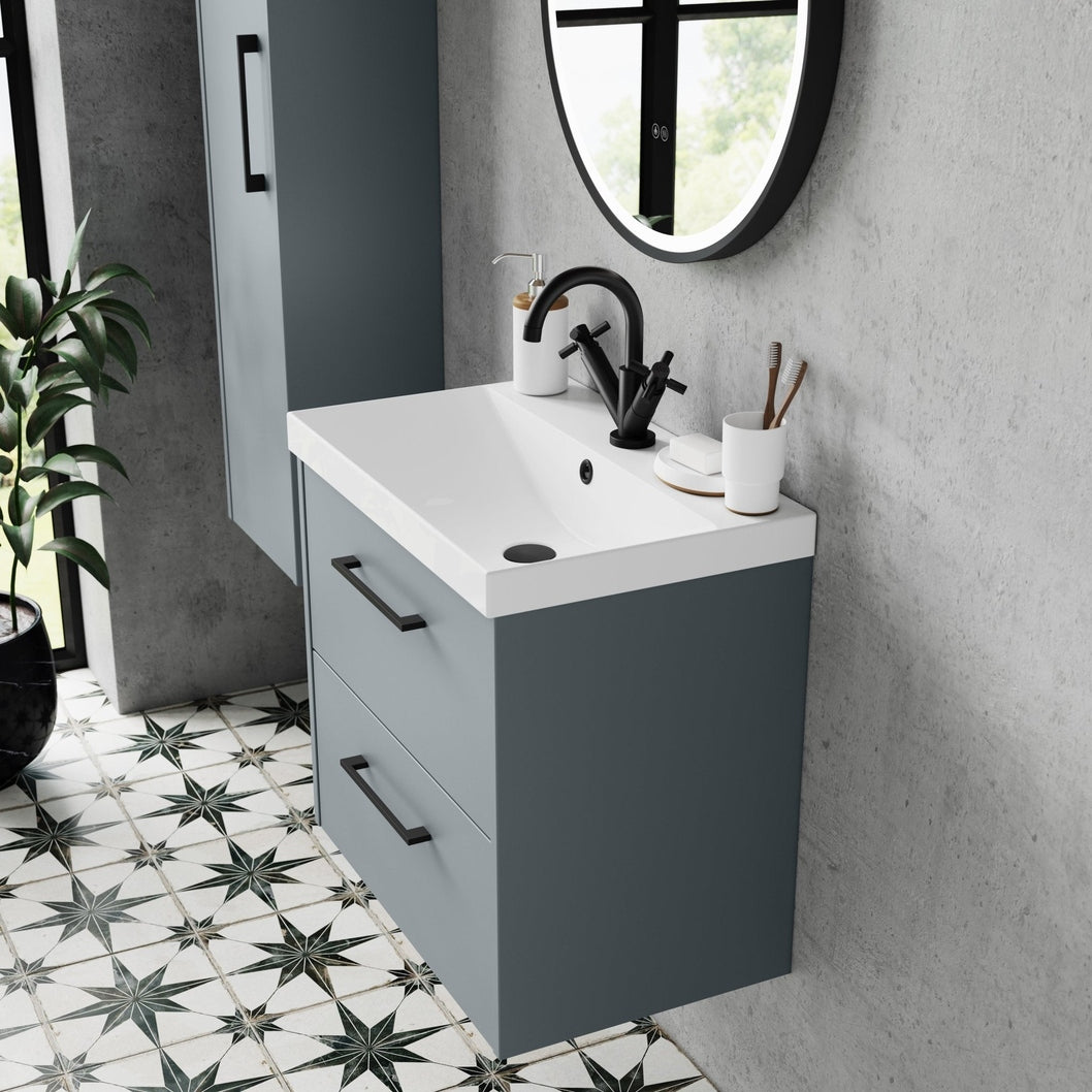Hudson Reed Juno 800mm Wall Hung 2 Drawer Vanity & Basin 3 Contemp Coastal Grey MFC Smooth Matt 589x800x395mm - JJ Building Materials