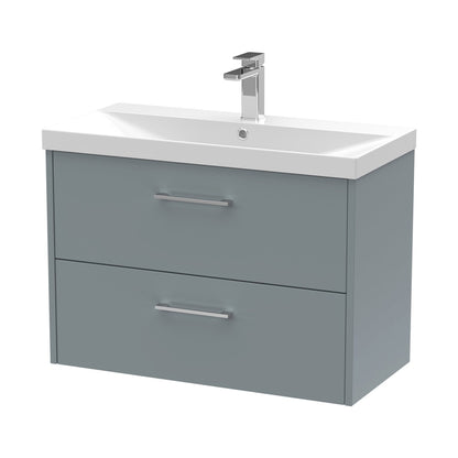 Hudson Reed Juno 800mm Wall Hung 2 Drawer Vanity & Basin 3 Contemp Coastal Grey MFC Smooth Matt 589x800x395mm - JJ Building Materials