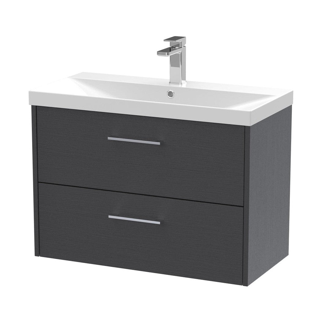 Hudson Reed Juno 800mm Wall Hung 2 Drawer Vanity & Basin 3 Contemp Graphite Grey Woodgrain MFC Textured Woodgrain 589x800x395mm - JJ Building Materials
