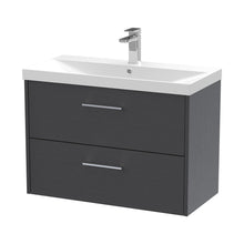 Hudson Reed Juno 800mm Wall Hung 2 Drawer Vanity & Basin 3 Contemp Graphite Grey Woodgrain MFC Textured Woodgrain 589x800x395mm - JJ Building Materials