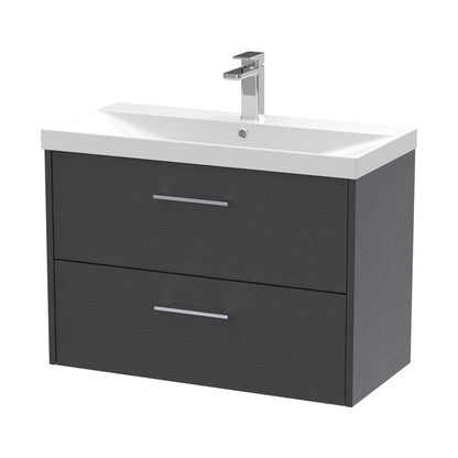 Hudson Reed Juno 800mm Wall Hung 2 Drawer Vanity & Basin 3 Contemp Graphite Grey Woodgrain MFC Textured Woodgrain 589x800x395mm - JJ Building Materials
