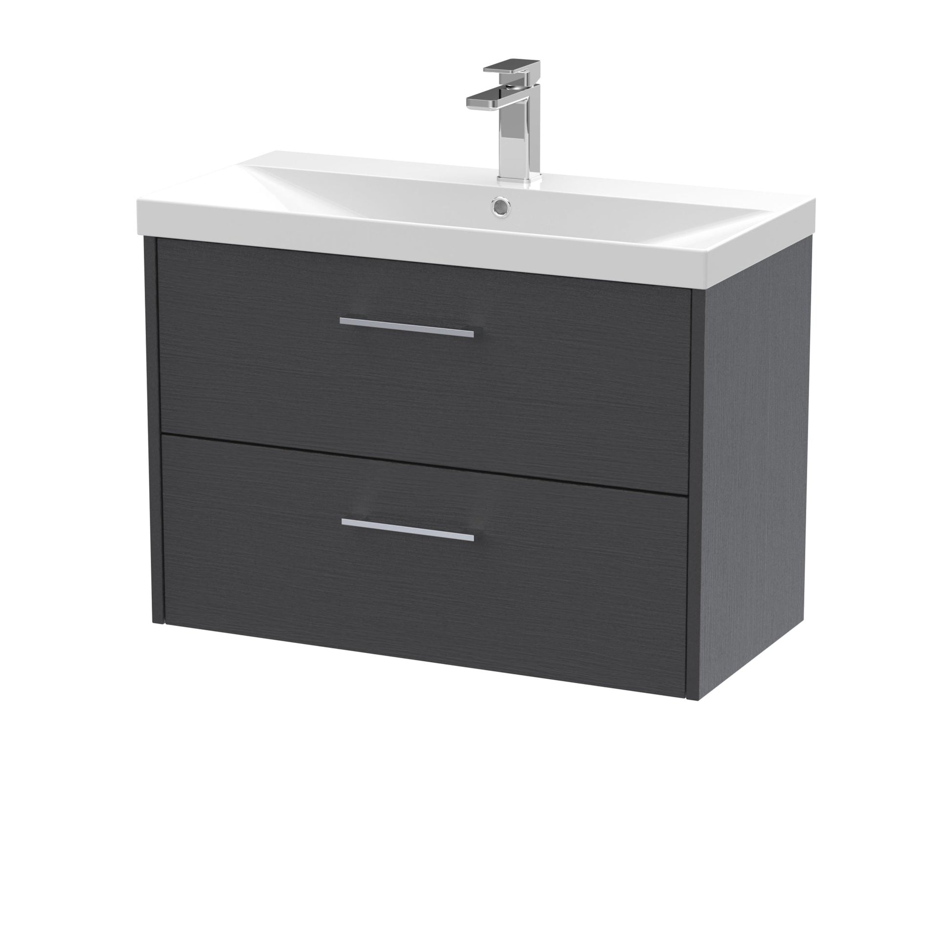 Hudson Reed Juno 800mm Wall Hung 2 Drawer Vanity & Basin 3 Contemp Graphite Grey Woodgrain MFC Textured Woodgrain 589x800x395mm - JJ Building Materials