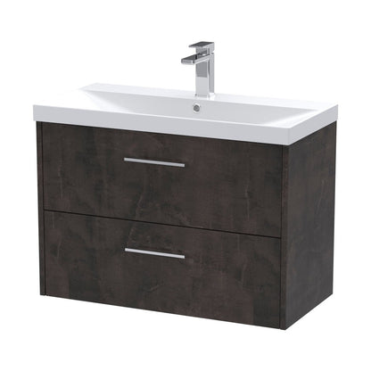 Hudson Reed Juno 800mm Wall Hung 2 Drawer Vanity & Basin 3 Contemp Metallic Slate MFC Textured Matt 589x810x395mm - JJ Building Materials