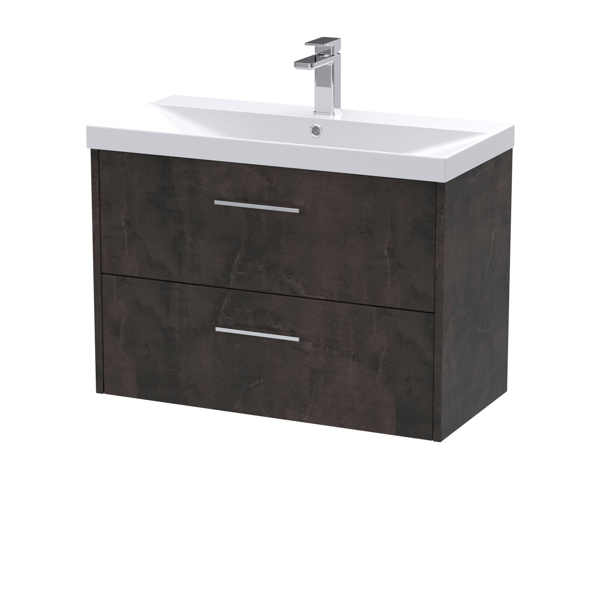 Hudson Reed Juno 800mm Wall Hung 2 Drawer Vanity & Basin 3 Contemp Metallic Slate MFC Textured Matt 589x810x395mm - JJ Building Materials
