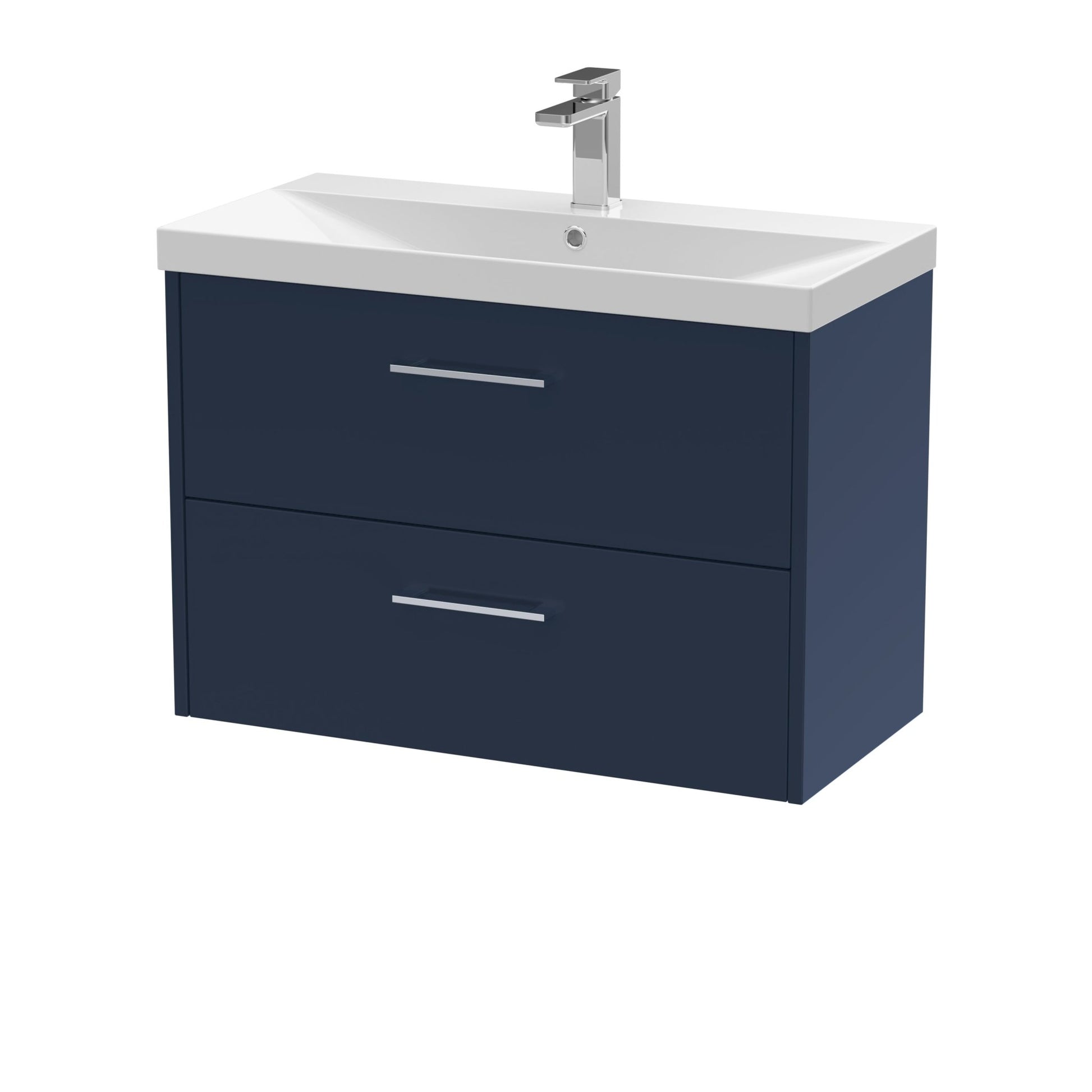 Hudson Reed Juno 800mm Wall Hung 2 - drawer Vanity & Basin 3 Contemp Midnight Blue MFC Painted Matt 589x810x395mm - JJ Building Materials